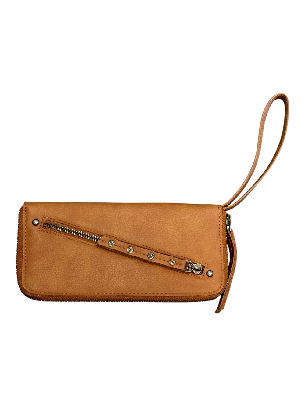 Free People Vegan Leather Studded Zip Around Wristlet Wallet Tan NWOT